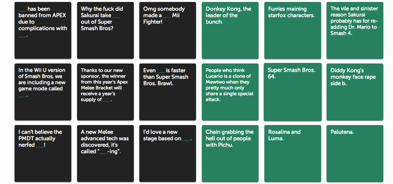 Illustration for article titled Smash Bros. Fans Have Some Great Ideas For Cards Against Humanity